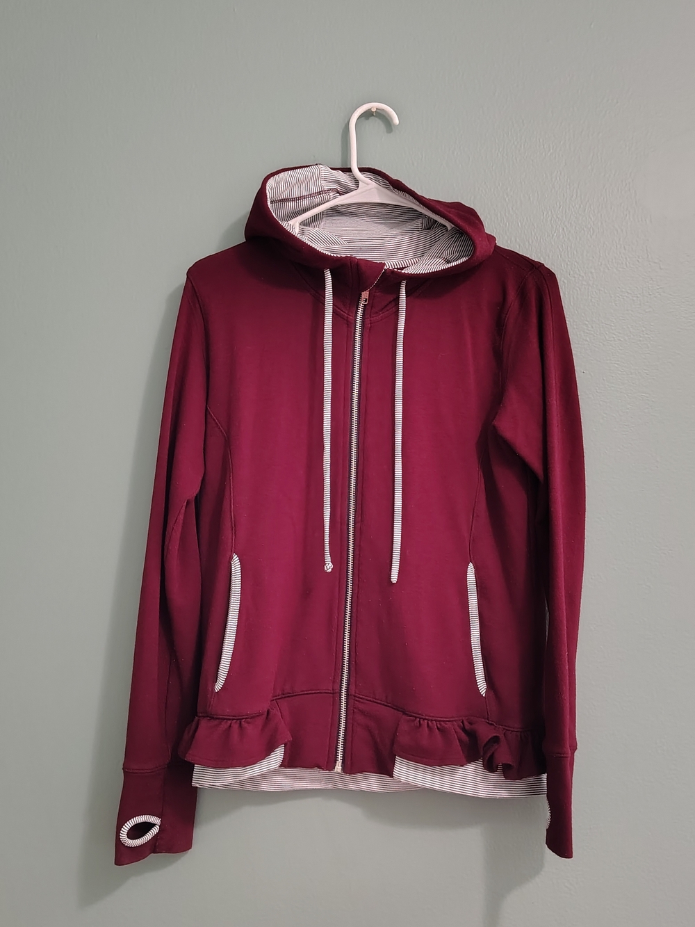 Albion Juniors Maroon Hooded Zip Jacket with Ruffle Hem